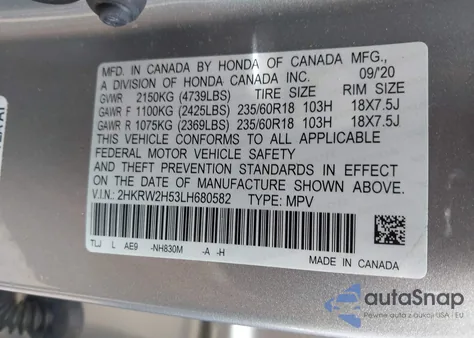 2020 Honda Cr-V Awd Ex from USA, damaged, VIN 2HKRW2H53LH680582
